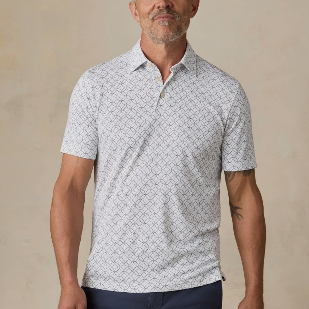 Faherty Reserve The Movement Polo Mens 3XLT White Navy Geometric Short Sleeve